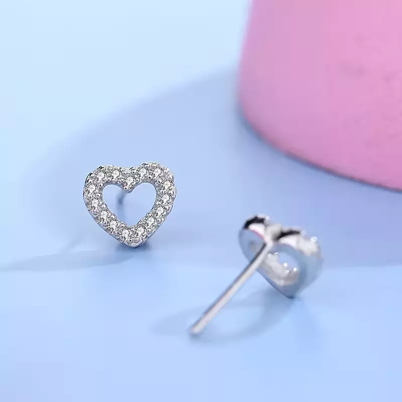 925 Silver Sparkling Heart Earrings with CZ - Image 4