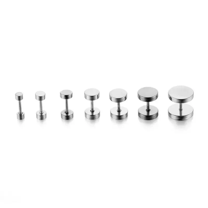 Flat Barbell Stud Earrings - Steel (4-9MM) - Image 5