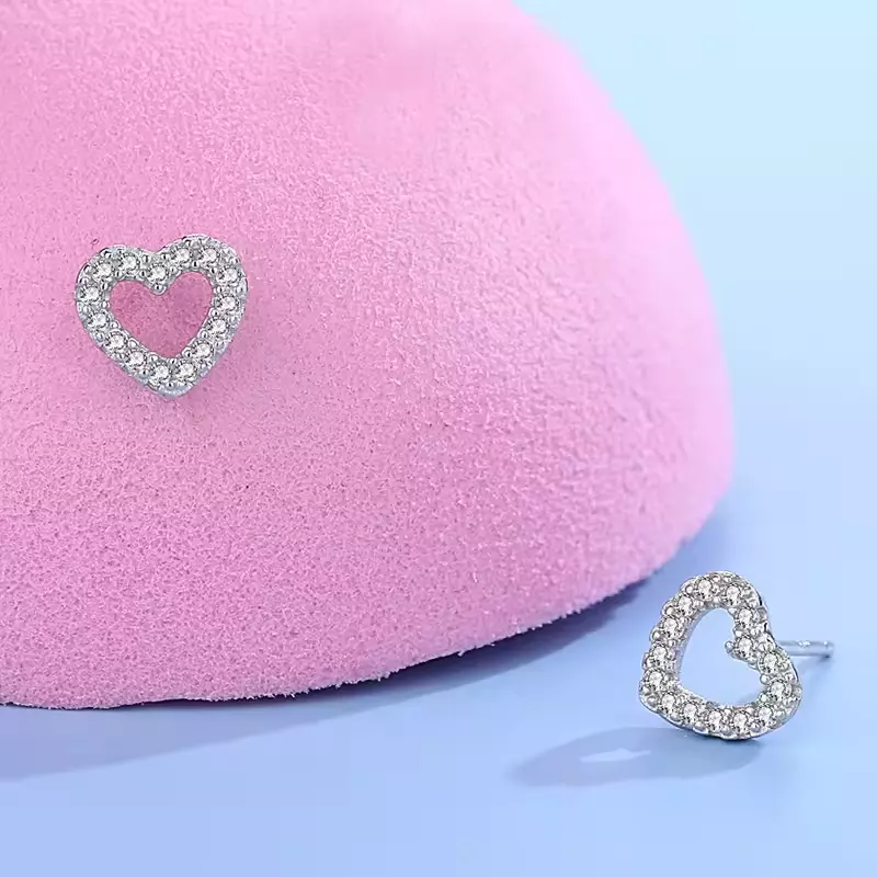 925 Silver Sparkling Heart Earrings with CZ - Image 3