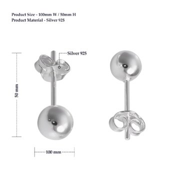 Sterling Silver 925 Ball Stud Earrings. - Image 2