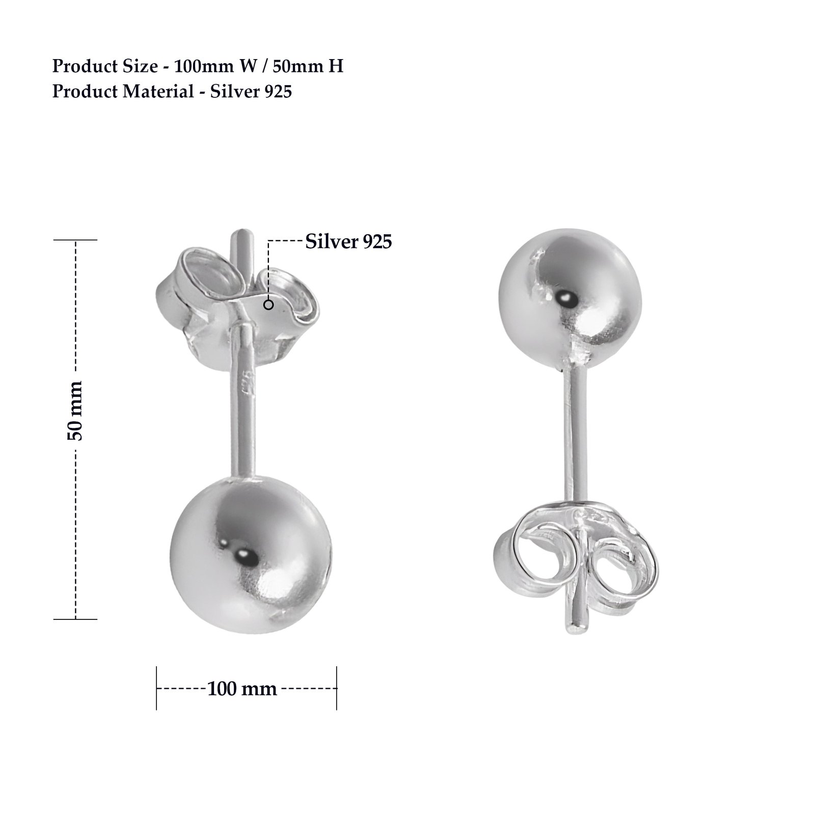 Sterling Silver 925 Ball Stud Earrings. - Image 2