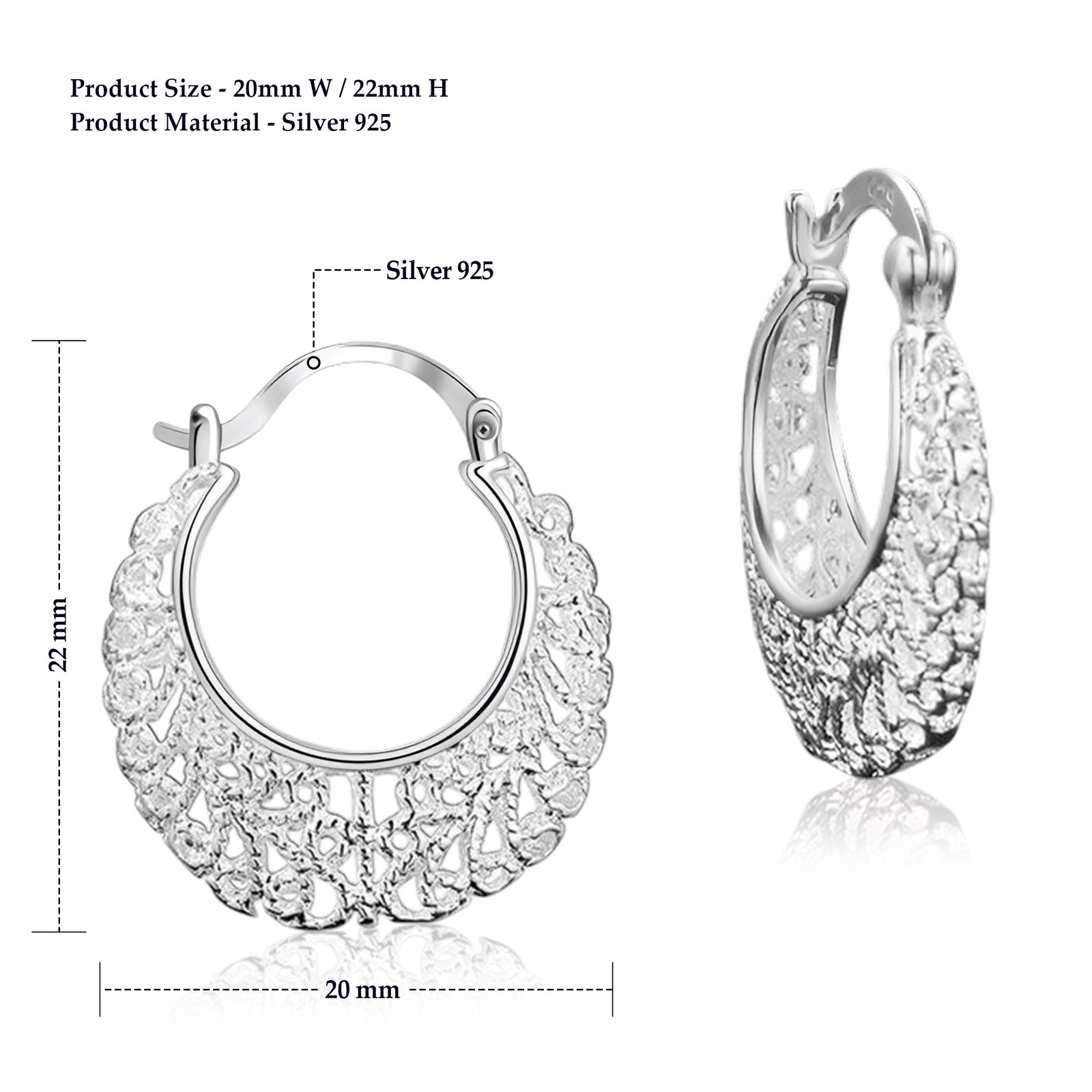 New 925 Sterling Silver Filled Women 26mm Filigree Flower Hoop Clip Earrings - Image 2