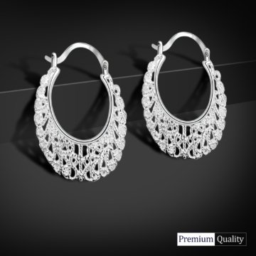 New 925 Sterling Silver Filled Women 26mm Filigree Flower Hoop Clip Earrings - Image 4