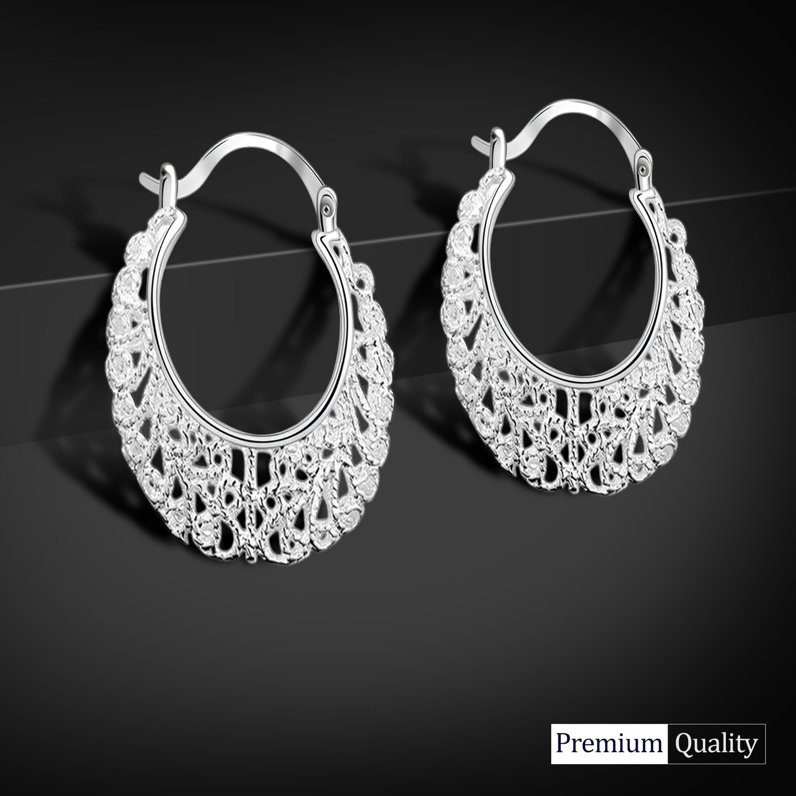New 925 Sterling Silver Filled Women 26mm Filigree Flower Hoop Clip Earrings - Image 4
