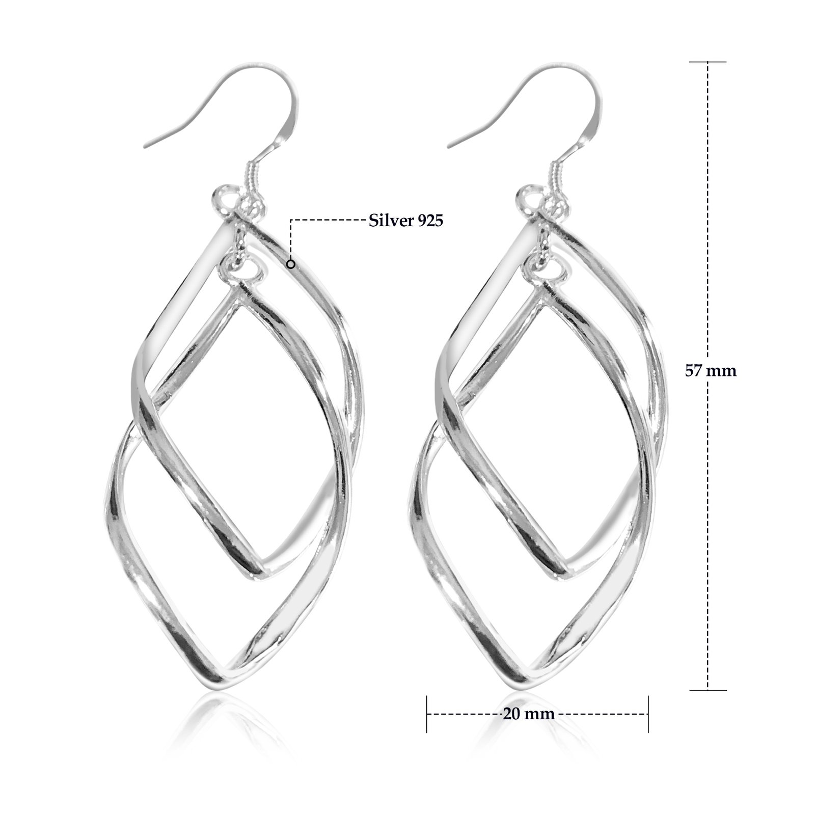 925 Sterling Silver Long Leaf Drop Dangle Hook Earrings Women Jewellery - Image 2